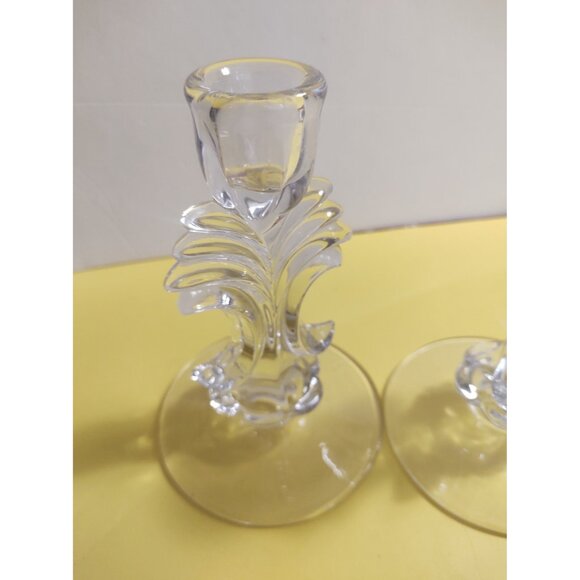 Vintage New Martinsville Glass Janice Shape Candlesticks Set of 2 - Picture 4 of 10